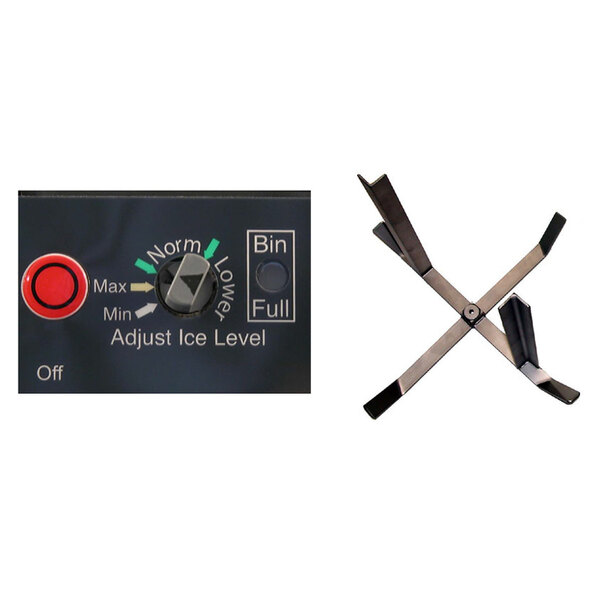 A close-up of a black and white and red control panel with a red circle and black lines.