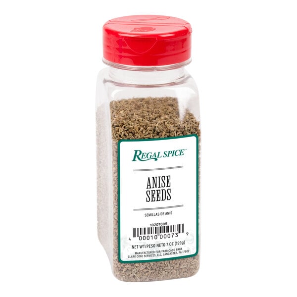 A plastic container of Regal anise seeds.