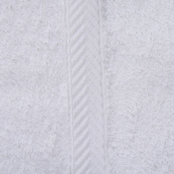 A close up of a white Oxford Gold Dobby bath towel.