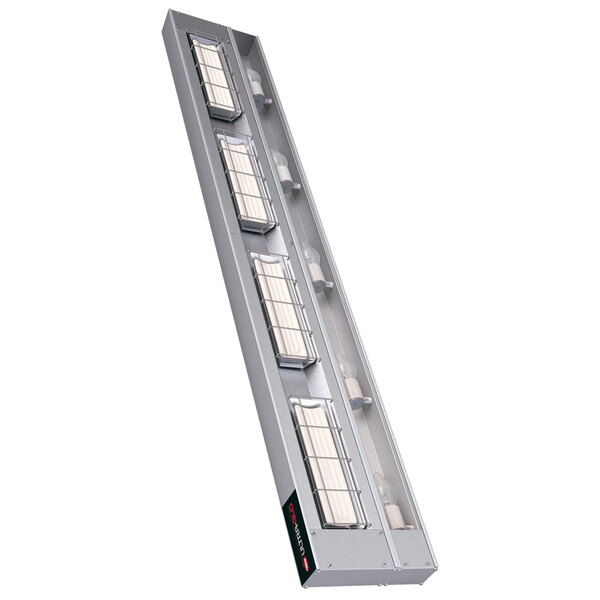 A long metal rectangular light fixture with many lights.