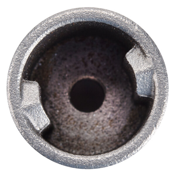 A close up of a Robot Coupe coupling with a hole in it.