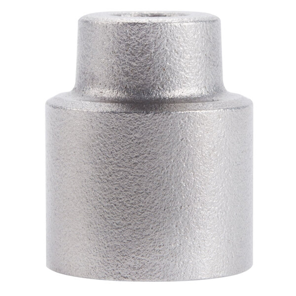 A close-up of a silver metal Robot Coupe coupling.