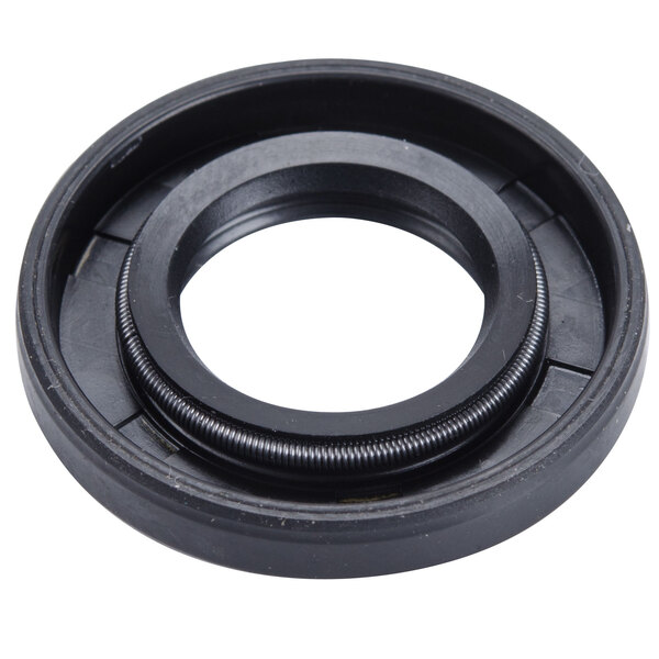 A black round coupling with a wire in the middle.