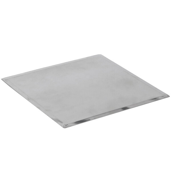 A close-up of a square metal drip tray for a Carnival King Waffle Maker.