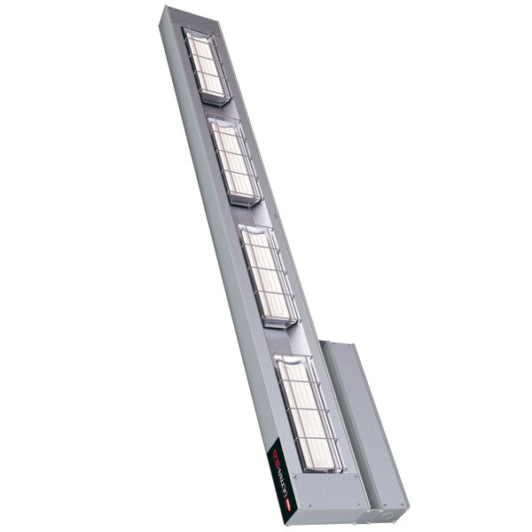 A long rectangular Hatco strip warmer with four lights.
