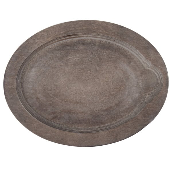 A wooden oval underliner with a walnut finish.