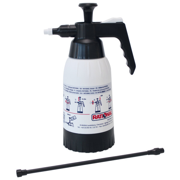 A white spray bottle with black handle.
