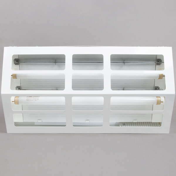 A white rectangular Curtron Pest-Pro BL300 flying insect control light with clear tubes and rectangular holes.