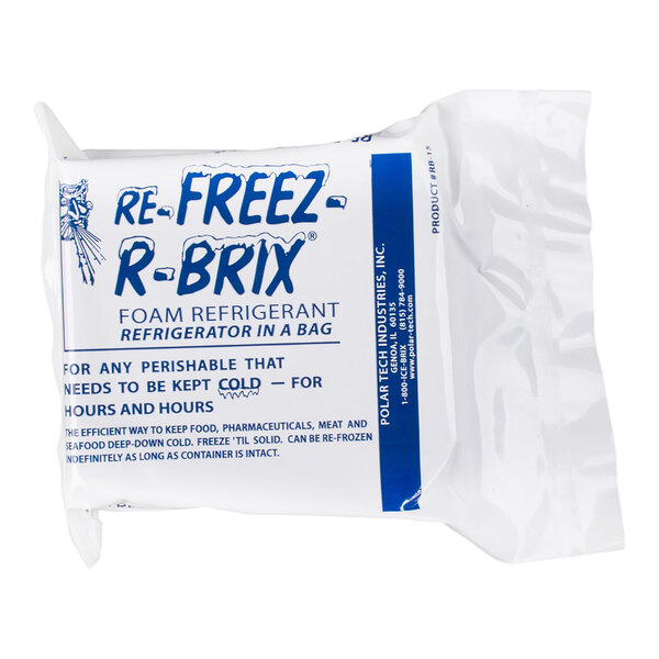 A reusable foam refrigerant ice pack in a sealed plastic pouch.