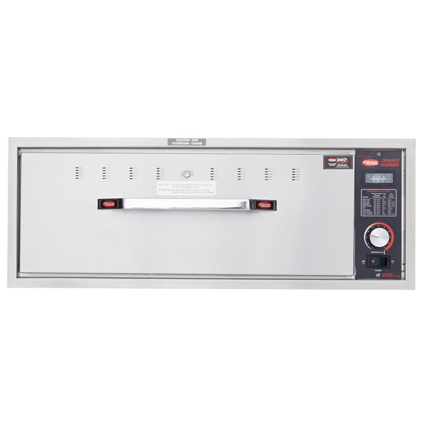 A white Hatco freestanding drawer warmer with a stainless steel drawer.