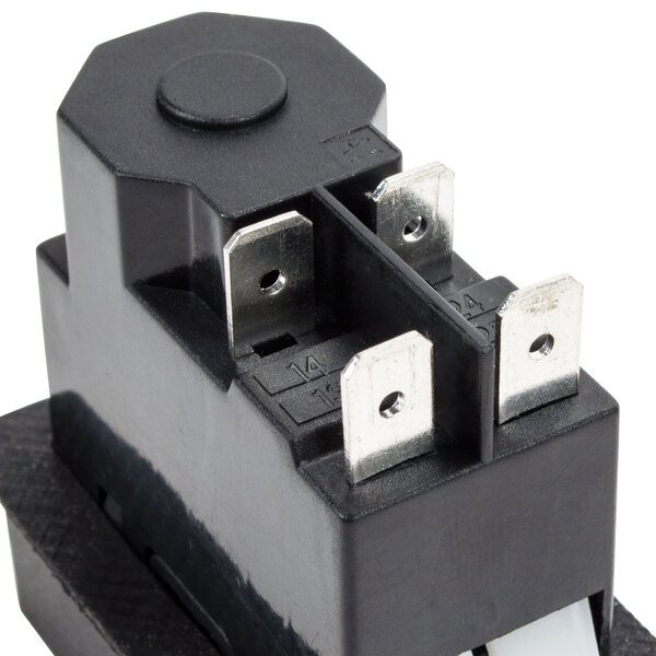 An Avantco On/Off switch with two wires and two terminals.