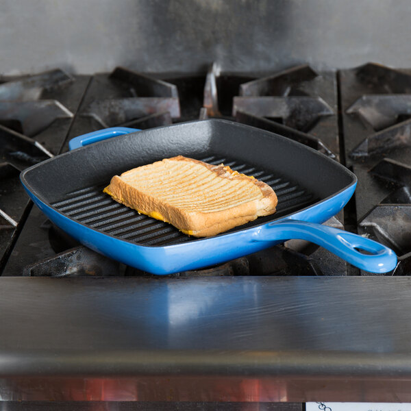 Lodge ECSGP33 10" Square Caribbean Blue Color Enamel Grill Pan