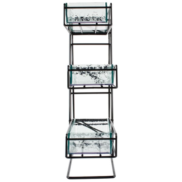 a person standing behind a glass table