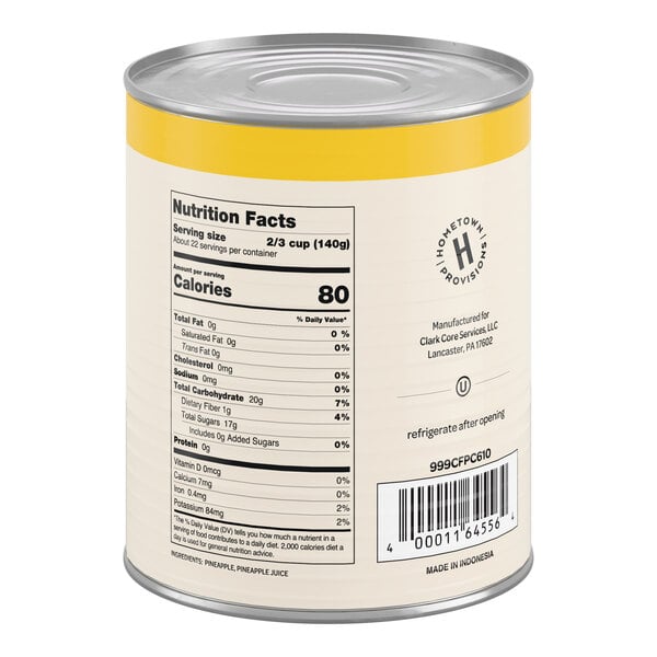 Hometown Provisions #10 Can Pineapple Chunks in Natural Juice - 6/Case