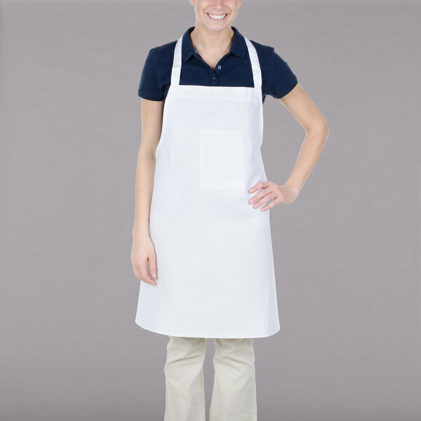 Chef Revival White Poly-Cotton Customizable Bib Apron with 1 Pocket ...