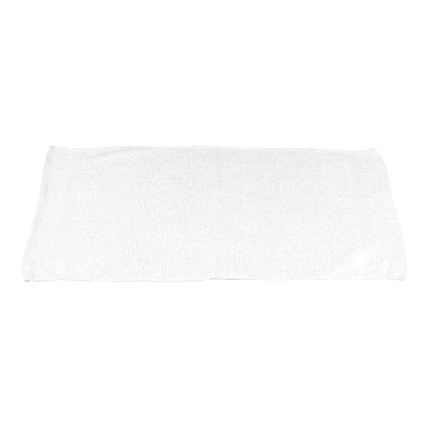 A white rectangular towel is laid flat against a white background.