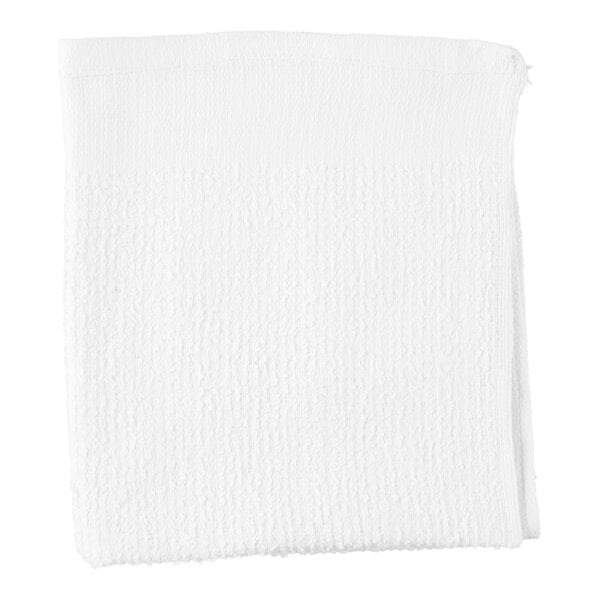A white, ribbed, rectangular cloth towel with a textured surface.