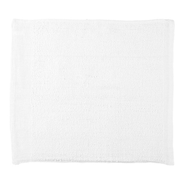 A white, rectangular, ribbed cloth towel with finished edges.