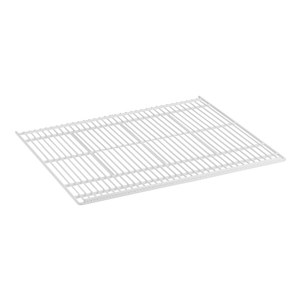 A white metal grid shelf.