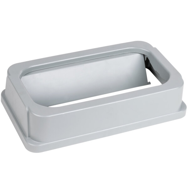 A grey rectangular Continental wall hugger trash can lid with a rectangular hole.