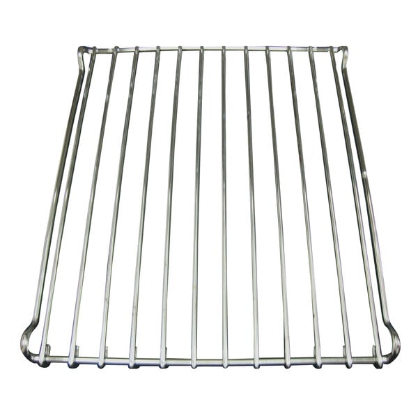 An Amana stainless steel metal wire rack with metal handles.