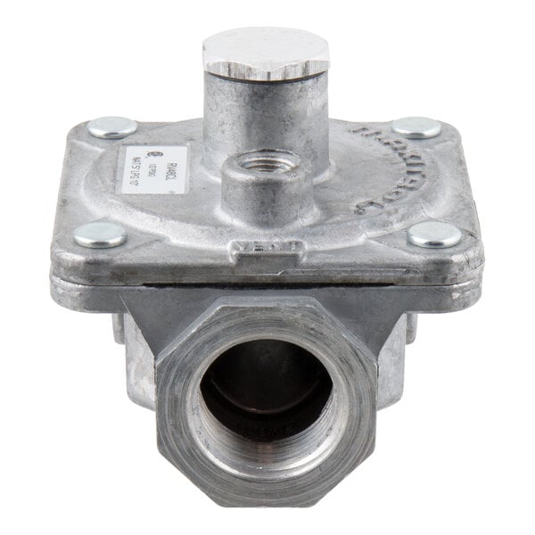 A Dormont convertible gas regulator with a threaded nut on it.