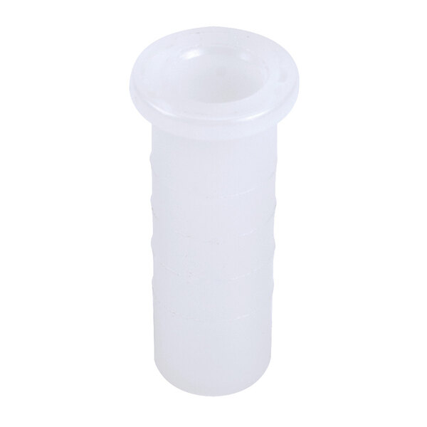 A close-up of a white plastic cylinder with a plastic sleeve inside.