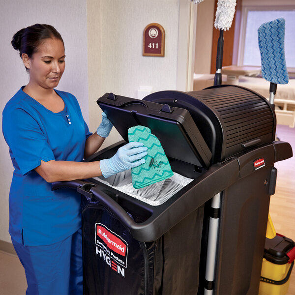 Rubbermaid FG9T7500BLA High Security Janitor Cart with Locking Hood and