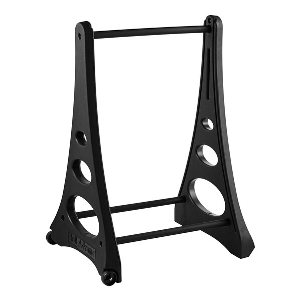 A black Aarco A-Frame sidewalk sign stand with round holes on it.