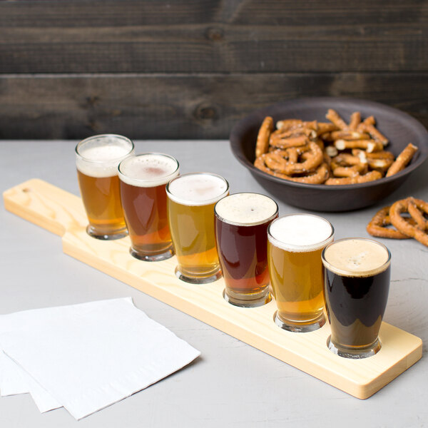 Anchor Hocking Craft Brews Beer Flight 6 Glasses with Natural Wood Paddle