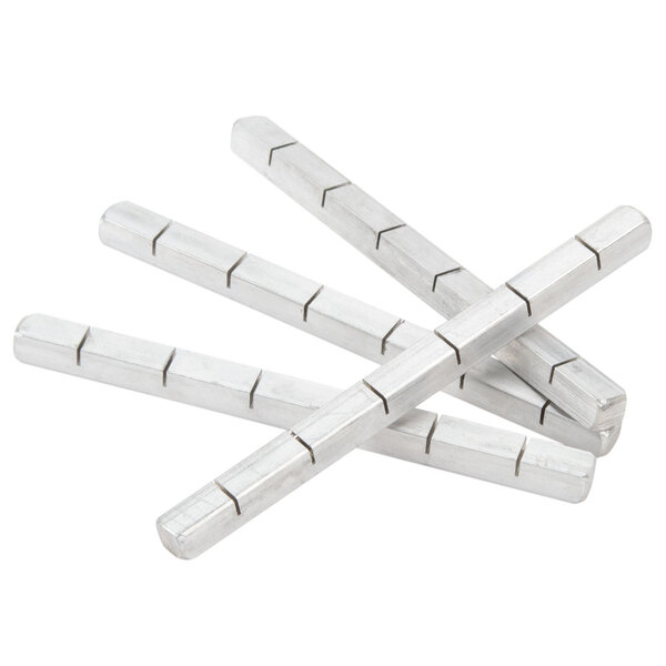 Four white metal rods with silver handles.