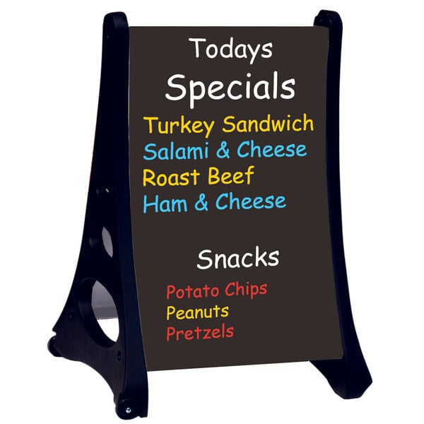 A black Aarco A-Frame sidewalk sign with white write-on surfaces.