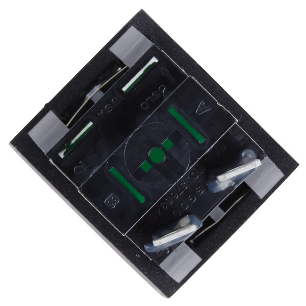 A black square Nemco momentary switch with green lights.