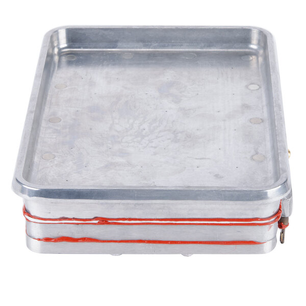 A metal tray with red stripes on it, used in a Nemco countertop rethermalizer.
