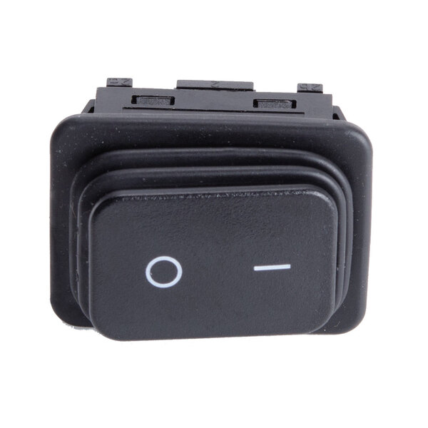 A black Nemco Rocker Switch with a white circle and line.