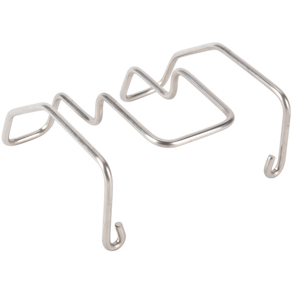 A Robot Coupe metal wall rack with two hooks.