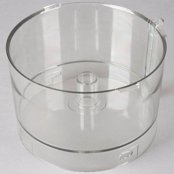 A clear plastic container with a round top and base, the Robot Coupe 117900S Clear Cutter Bowl.