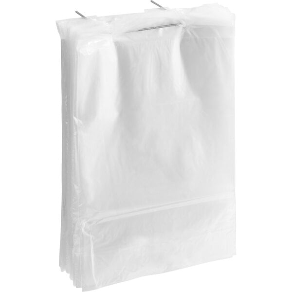 A white plastic LK Packaging food and bread bag on a wicket dispenser.