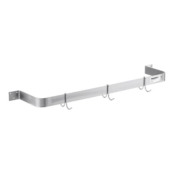 Regency 36" Stainless Steel Wall Mounted Single Line Pot Rack with 3 Double Prong Hooks