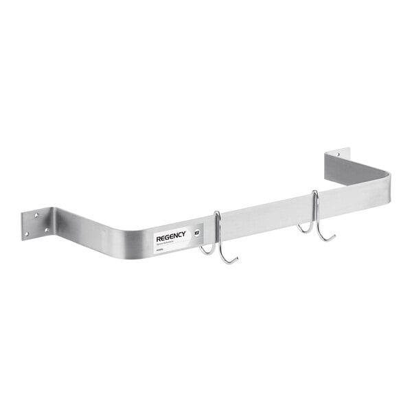 Regency 24" Stainless Steel Wall Mounted Single Line Pot Rack with 2 Double Prong Hooks