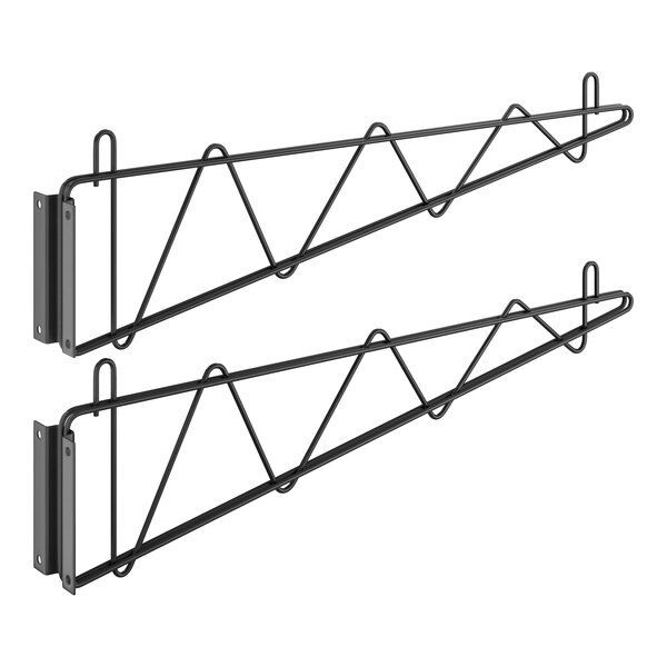 A pair of black metal Regency wall mounting brackets with hooks.