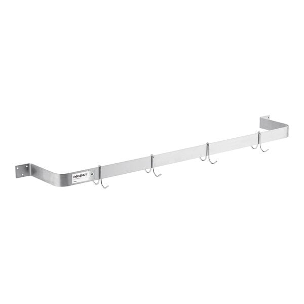 Regency 48" Stainless Steel Wall Mounted Single Line Pot Rack with 4 Double Prong Hooks