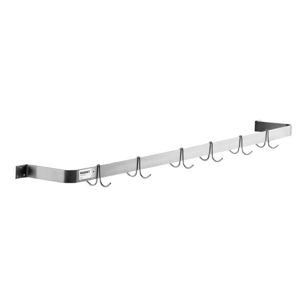 Regency 72" Stainless Steel Wall Mounted Single Line Pot Rack with 6 Double Prong Hooks