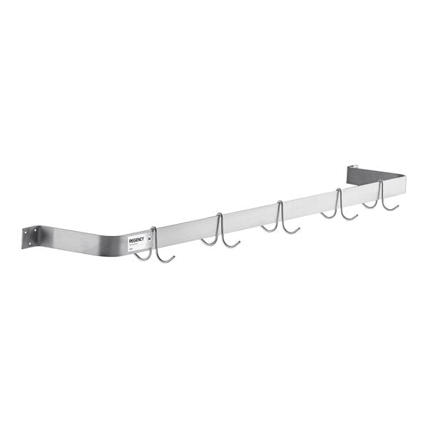 Regency 60" Stainless Steel Wall Mounted Single Line Pot Rack with 5 Double Prong Hooks