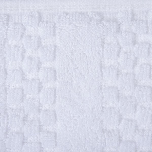 An Oxford Viceroy white hand towel with a dobby checkered pattern.