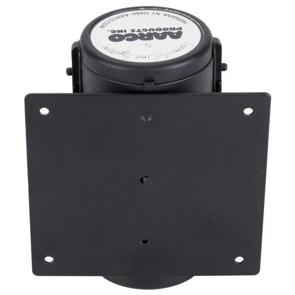 A black rectangular Aarco wall-mount stanchion with holes.