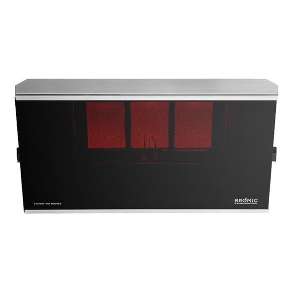 A rectangular Bromic Heating Platinum Smart-Heat 300 Series natural gas outdoor patio heater with a black front panel and stainless steel top.