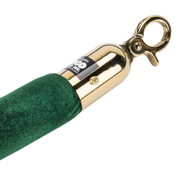 A green rope with brass ends.