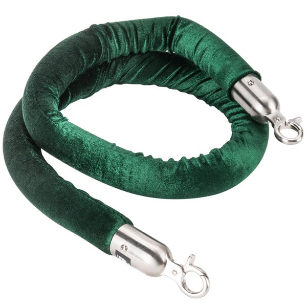 A green fabric tube with satin silver ends.