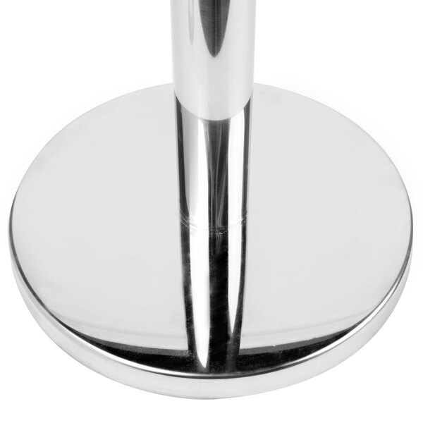 A chrome Aarco crowd control stanchion pole.